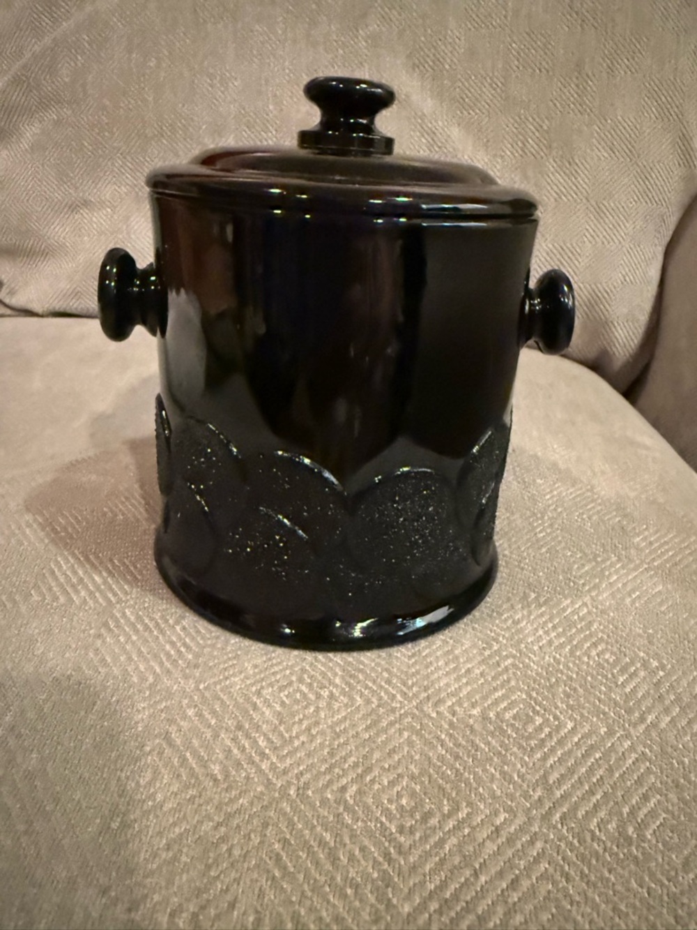 1930s Fenton Art Glass Big Macaroon Jar Black/Ebony Color No Bail